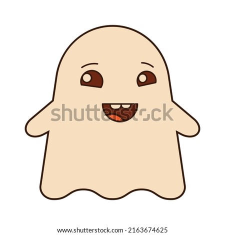 A ghost on a white background, a character. A cute ghost with a smile for your Halloween design. A symbol of a happy Halloween holiday. Vector illustration
