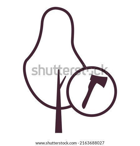 Deforestation line icon tree.Climate change or global warming.Isolated on white background.Outline vector illustration.