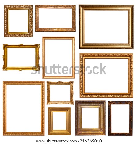 Old gold picture  frames. Isolated on white