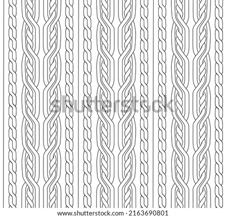 Knitwear Cable Stitch technical fashion illustration. Flat apparel cable template black and white colour. Cable stitch CAD mock-up. Royalty-Free Stock Photo #2163690801