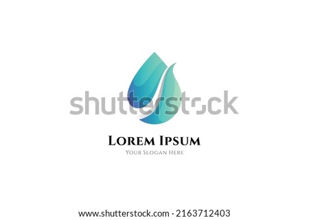 water drop logo. simple flat design style, young, cheerful, abstract, organic. suitable for drinking water companies, drinking water products, water purity. Royalty-Free Stock Photo #2163712403