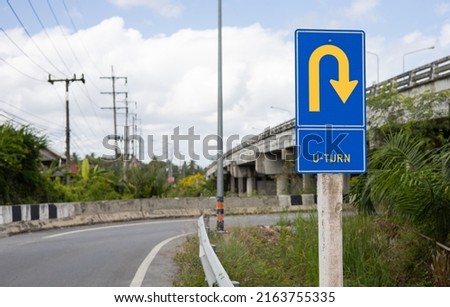 road traffic u-turn point sign Warning signs for correctness of road regulations