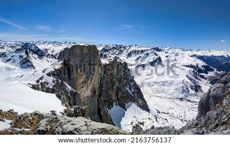 Mountain panorama picture. Skitouring on the Wiss Platte over Sankt Antonien. Ski tour in the alps. High quality photo