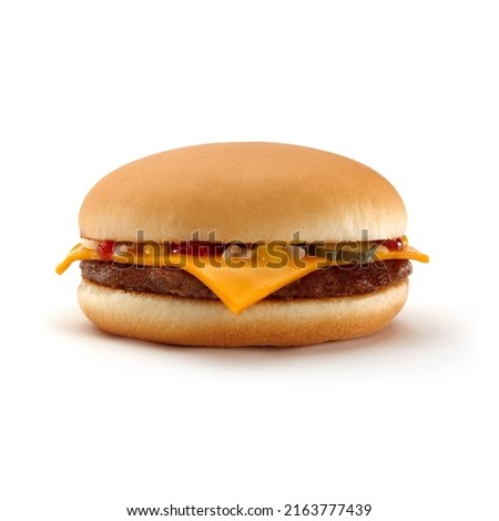 Tasty cheeseburger, classic burger with cheese isolated on white background