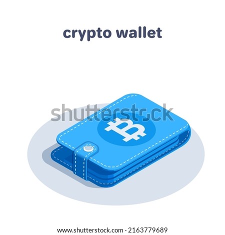 isometric vector illustration isolated on white background, icon like wallet with bitcoin icon, cryptocurrency or crypto wallet Royalty-Free Stock Photo #2163779689
