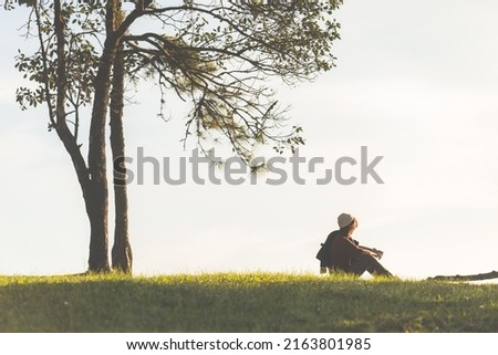Beautiful mountain landscape with Hipster young girl taking photo in beautiful nature and tourists at sunset, excellent outdoor nature in Thailand