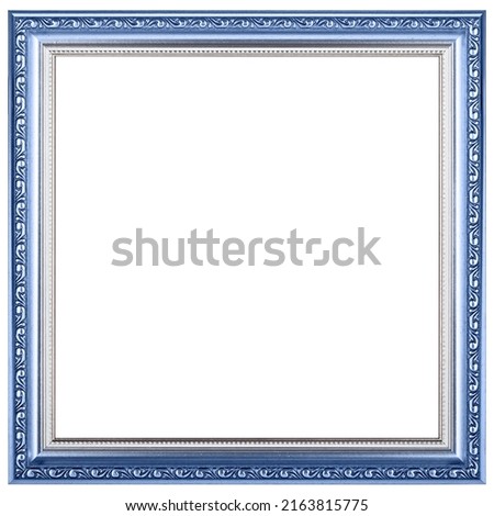 Antique Light Blue Rectangle Classic Old Vintage Wooden mockup canvas frame isolated on white background. Blank diverse subject moulding baguette. Design element. Use for paint, mirrors or photo.