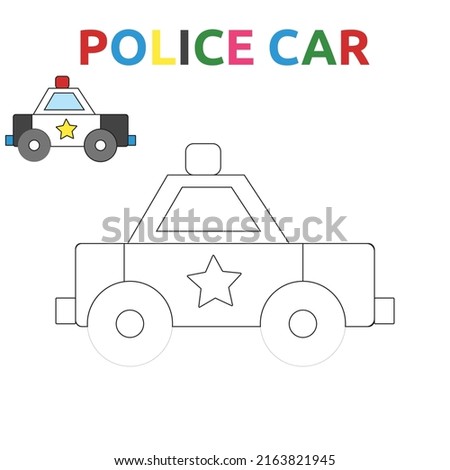 Police car coloring page illustration. Coloring book transportation theme. Police car isolated on white background. eps10 vector illustration.