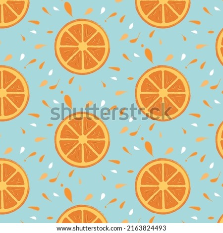 pattern of an orange slice on a blue background. vector illustration