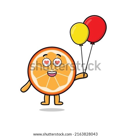 Cute cartoon orange fruit floating with balloon cartoon vector illustration