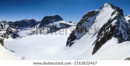 Ski mountaineering in the Glarner and Uri Alps. View of the Bocktschingel and piz russein toedi.Ski tour on the glacier