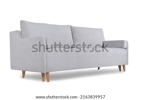 Grey soft sofa on white isolated background