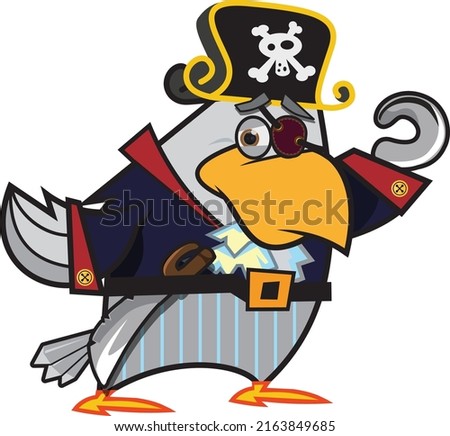 Pirate. Pirate leader. Pirate is a bird. One-eyed pirate. In a hat with a skull. Funny character. Royalty-Free Stock Photo #2163849685