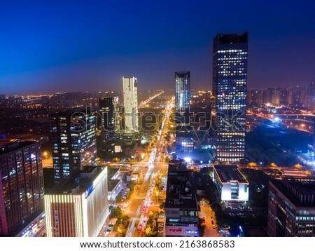 Aerial photography night view of modern buildings in Suzhou city