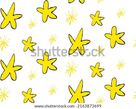 yellow stars with a contour on a white background. cartoon vector illustration. isolated object. seamless pattern