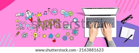 Apps theme with person using a laptop computer