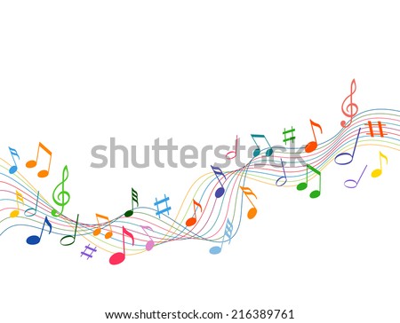 Colorful music notes on a solid white background