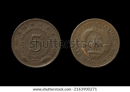Old Socialist Federative republic of Yugoslavia dinar coin obverse and reverse. Money of SFRJ