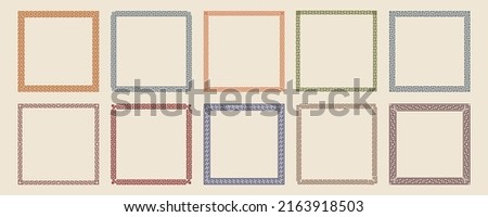Greek key pattern square frame collection. Decorative ancient meander, Greece border ornamental set with repeated geometric motif. Vector EPS10. Royalty-Free Stock Photo #2163918503