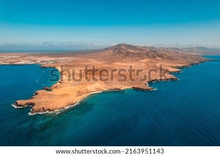 Aerial view of Papagayo beaches in Costa Blanca, Yaiza, Lanzarote, Canary Islands, Spain Royalty-Free Stock Photo #2163951143