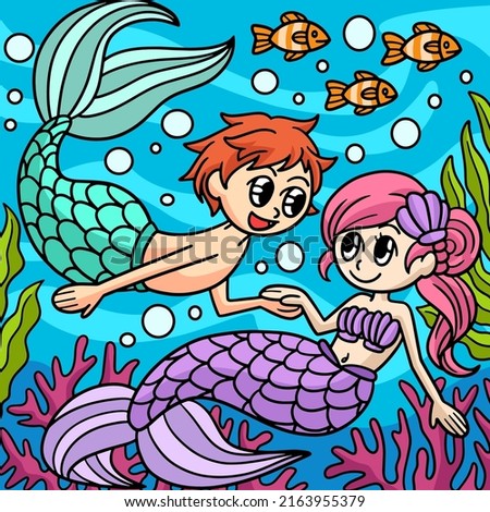 Mermaid And Merman Cartoon Colored Clipart