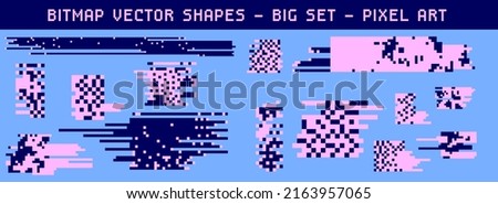 Set of bitmap pixel textures. Collection of 1-bit retro elements for design.