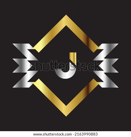 Premium luxury Vector elegant gold and silver font Letter J Template for company logo with monogram element 3d Design 
