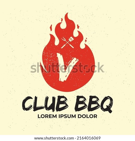 Barbecue logo illustration, BBQ logotype and fire concept in combination with spatula vintage style.