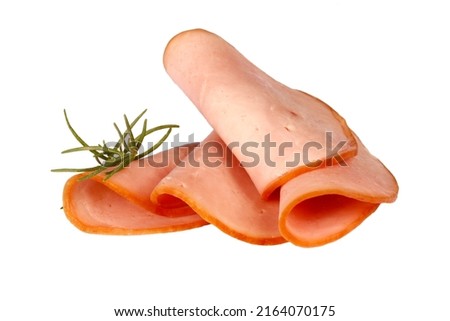 
Pork ham slices of isolated on a white background, features