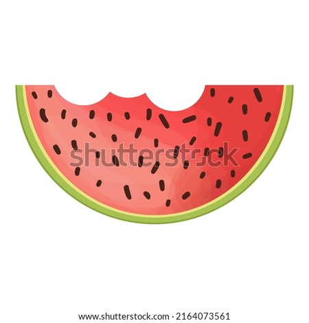Bitten half slice of watermelon isolate on white background. Watermelon pice for stickers. Summer fresh fruit slice.