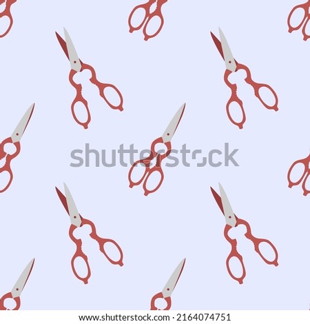 Vector flat hand drawn seamless pattern with pairs of scissors 