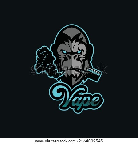 Gorilla head vapor e-cigarette, vape, vaporizer cigarette, electronic smoke. Scalable and editable Vector.