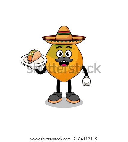 Character cartoon of papaya fruit as a mexican chef , character design