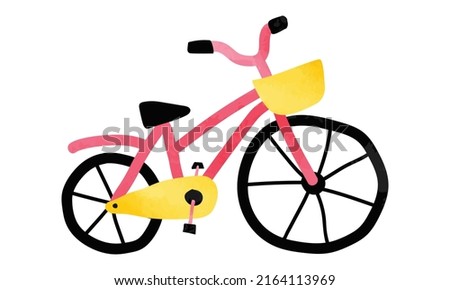 Simple colored hand drawn doodle bicycle. Bicycle watercolor illustration isolated on white background. Bicycle kid drawing. Student bicycle clipart