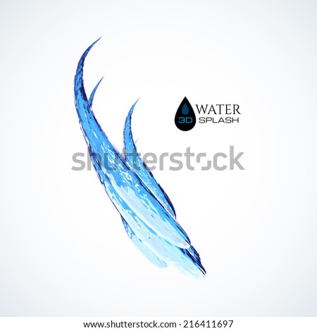 Blue 3D water splash isolated on white, vector background
