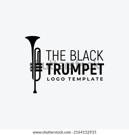 Brass musical instrument, simple black trumpet cornet for jazz music logo design Royalty-Free Stock Photo #2164132935
