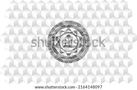 bank icon inside grey emblem. Vintage with geometric cube white background. 