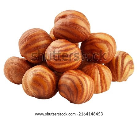 Hazelnut peeled, isolated on white background, clipping path, full depth of field