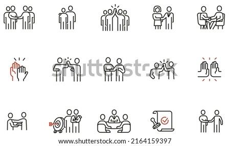 Vector Set of Linear Icons Related to Business Negotiation, Partnership and Meeting. Mono Line Pictograms and Infographics Design Elements Royalty-Free Stock Photo #2164159397