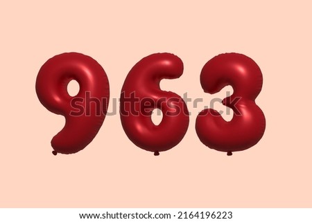 963 3d number balloon made of realistic metallic air balloon 3d rendering. 3D Red helium balloons for sale decoration Party Birthday, Celebrate anniversary, Wedding Holiday. Vector illustration