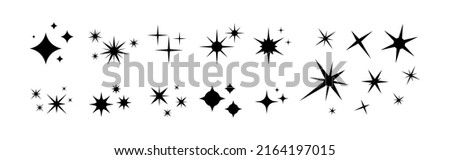 Stars sparkle compositions. Shine black stars stencil, isolated diverse sparkling elements. Sky objects, blink vector signs clipart Royalty-Free Stock Photo #2164197015