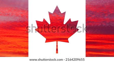 The national flag of Canada consists of a sunset red sky.