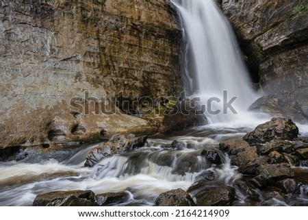 Landscape of Miner's Falls captured with motion blur, Pictured Rocks National Lakeshore, Michigan's Upper Peninsula, USA
