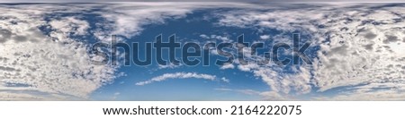 blue sky with beautiful clouds. Seamless hdri panorama 360 degrees angle view with zenith for use in 3d graphics or game development as sky dome or edit drone shot