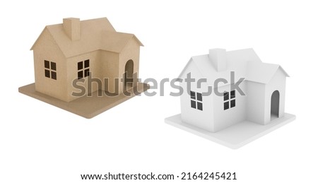 Models of two houses on a white background, miniature cottage 