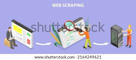 3D Isometric Flat Vector Conceptual Illustration of Web Scraping, Automatic Network Content Collection Royalty-Free Stock Photo #2164249621
