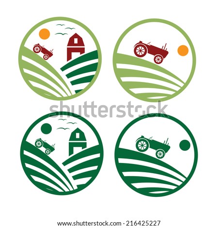 farm with tractor emblems set