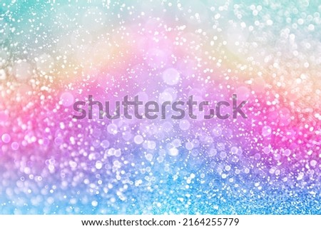 Fancy rainbow color glitter sparkle confetti background for happy birthday party invite card, princess little girl pink blue green summer pattern, girly unicorn pony child sequin or mermaid invitation Royalty-Free Stock Photo #2164255779