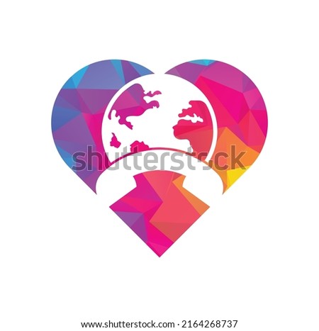 Call and globe heart shape concept icon. Globe with handset vector logo icon.	