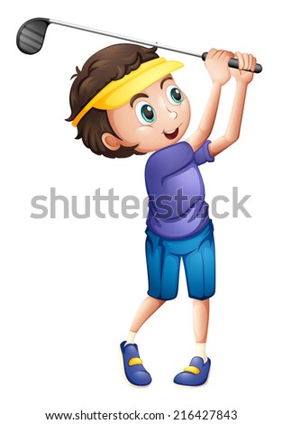 Illustration of a young boy golfing on a white background